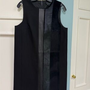 Theory Black Mini Dress with leather, suede and calf hair accents size 6